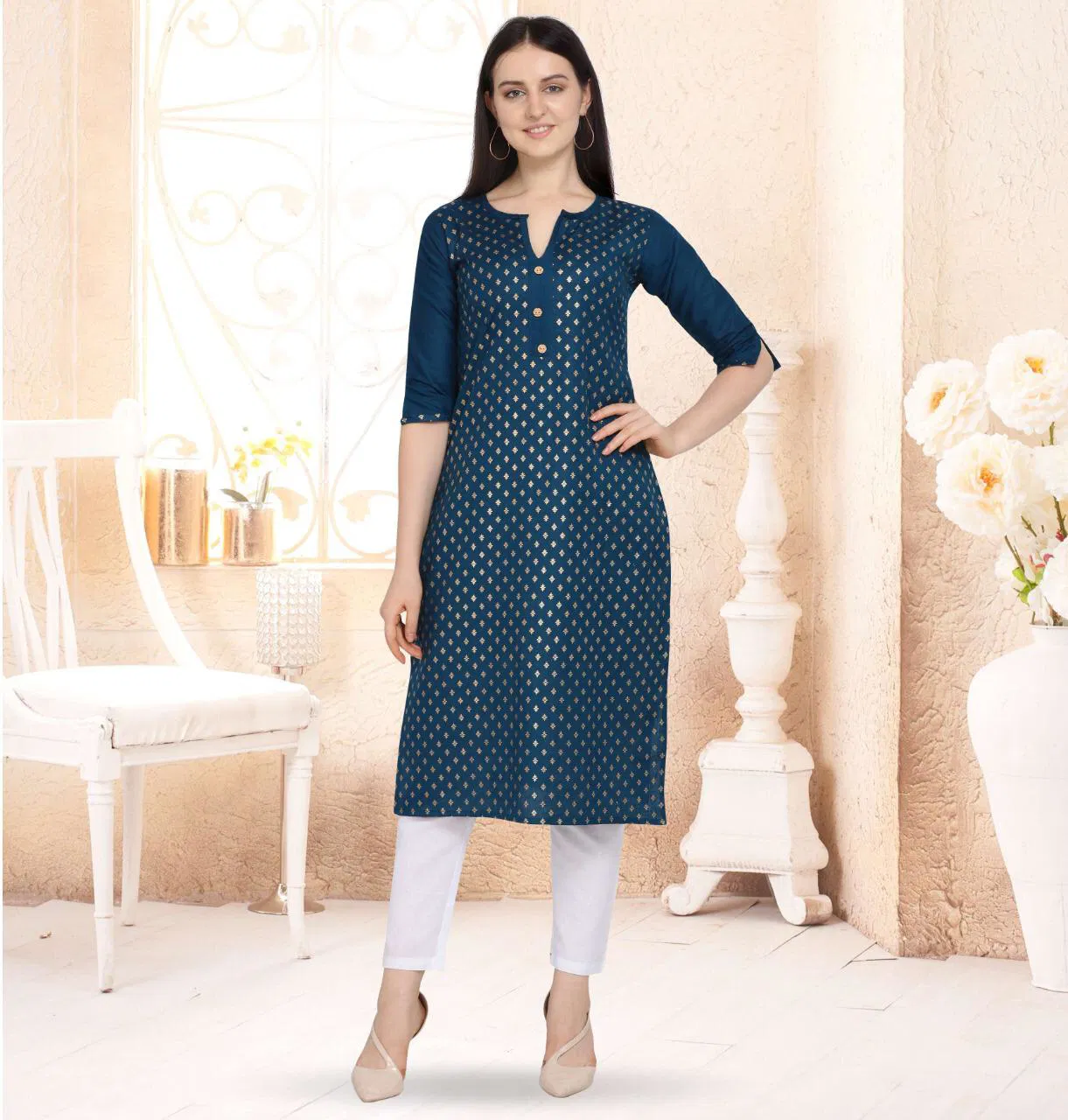Joya Designer Cotton Kurtis with Floral Print work collection